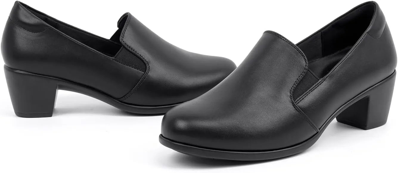VJH confort Womens Heeled Shoes, Comfortable Elastic Low Block Chunky Heels Pumps
