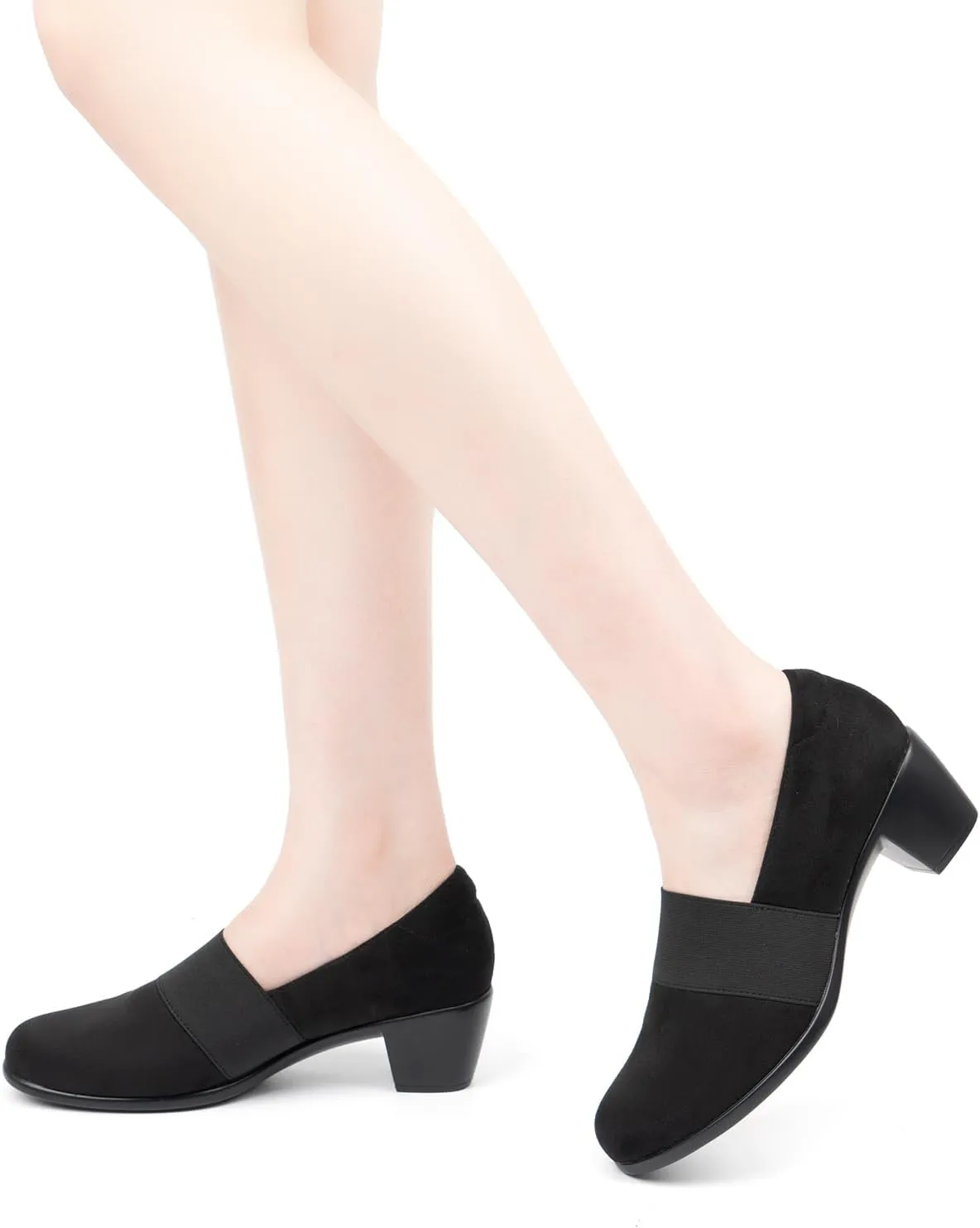 VJH confort Womens Heeled Shoes, Comfortable Elastic Low Block Chunky Heels Pumps