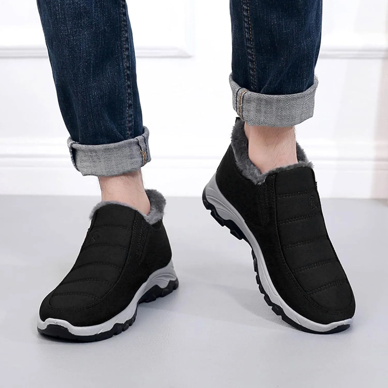 Winter Boots for Women Warm Fur Lined Couple Boots Waterproof Shoes Slip On Walking Comfortable Hiking Booties