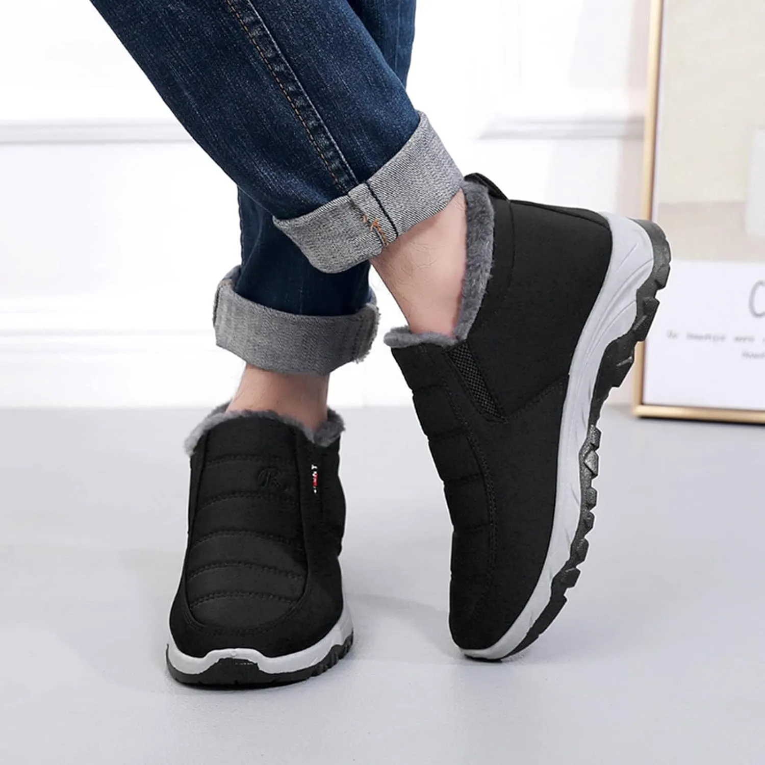 Winter Boots for Women Warm Fur Lined Couple Boots Waterproof Shoes Slip On Walking Comfortable Hiking Booties