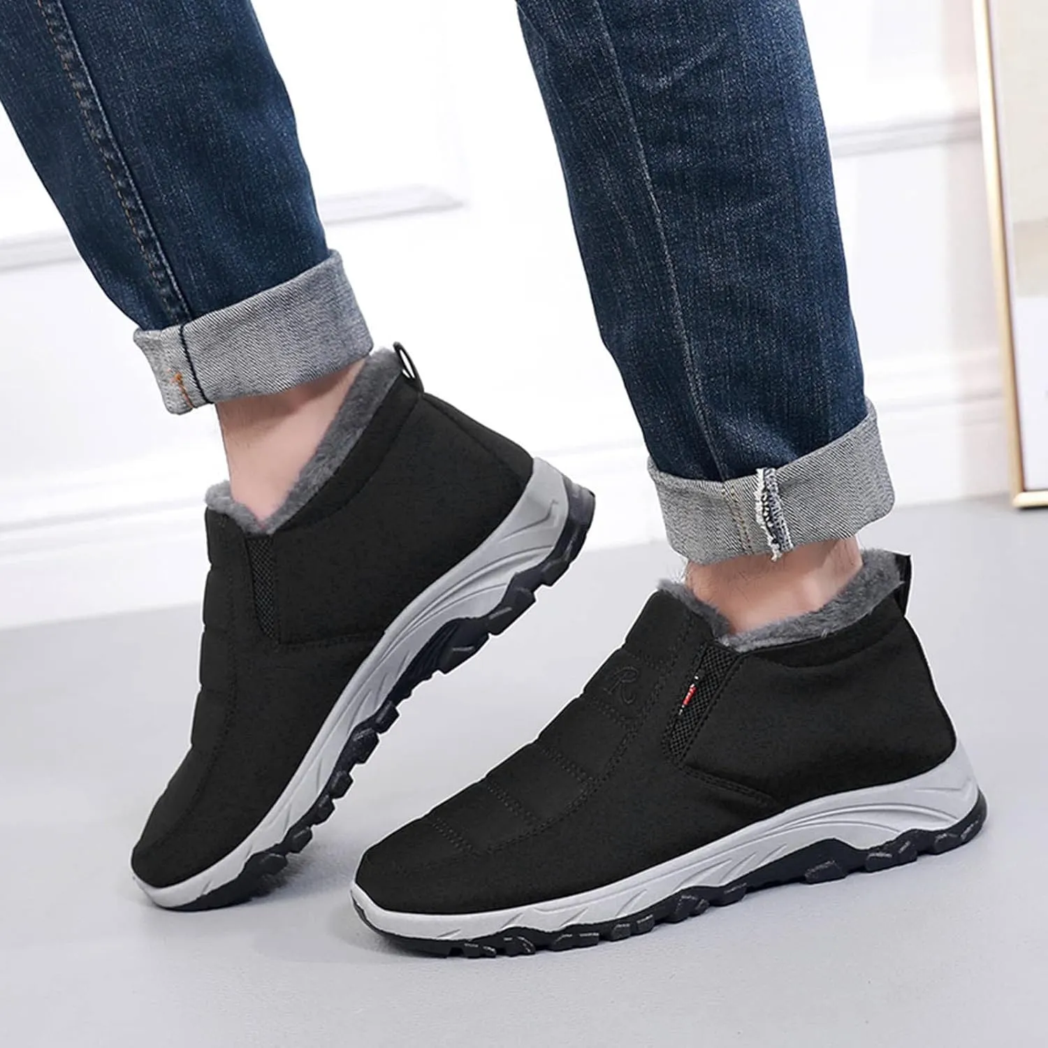 Winter Boots for Women Warm Fur Lined Couple Boots Waterproof Shoes Slip On Walking Comfortable Hiking Booties