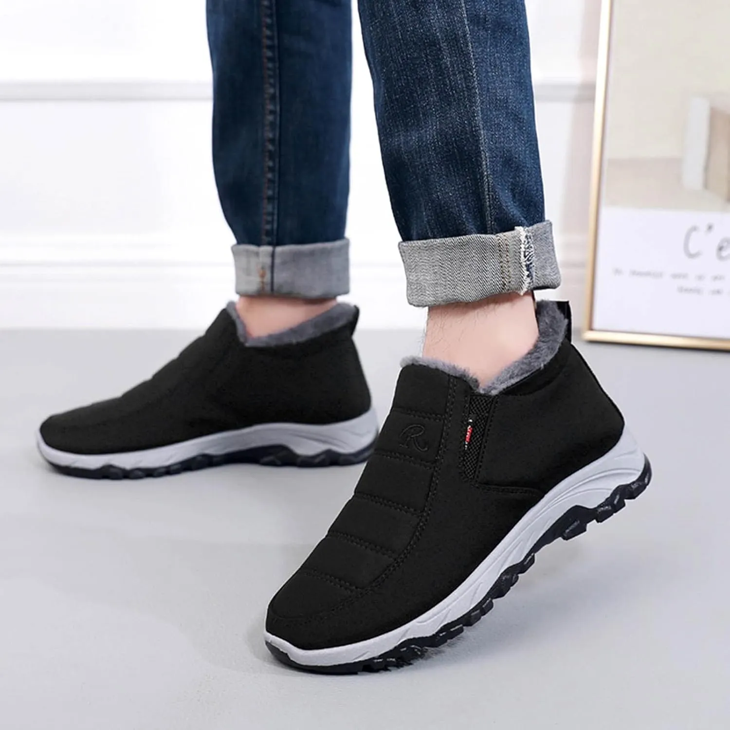 Winter Boots for Women Warm Fur Lined Couple Boots Waterproof Shoes Slip On Walking Comfortable Hiking Booties