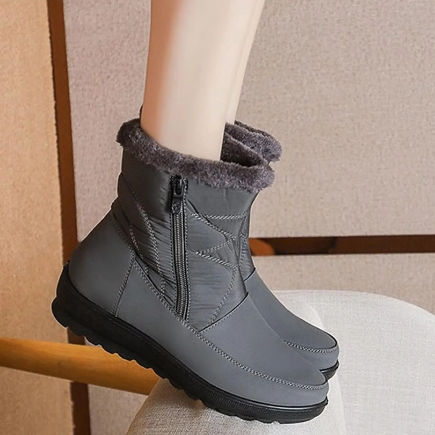 Winter Boots for Women with Fur Lined Warm Slip On Boots Waterproof Booties Comfortable Outdoor Anti Slip Shoes