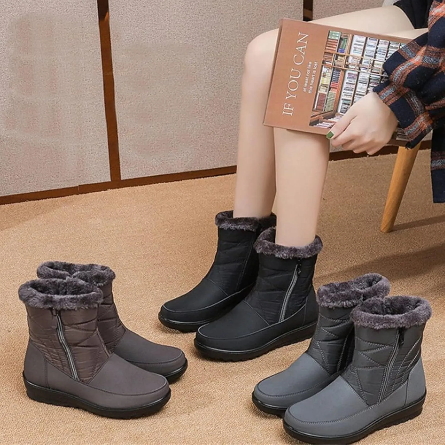 Winter Boots for Women with Fur Lined Warm Slip On Boots Waterproof Booties Comfortable Outdoor Anti Slip Shoes