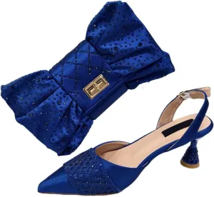 Women Crystal Pumps Shoes and Bag Set African Design Sandal Stones Shoes and Bag Set for Wedding Dress