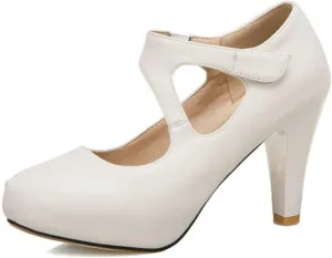 Women Fashion Platform High Heel Dress Shoes Cut Out Hook Loop Leather Casual Round Toe Party Pumps