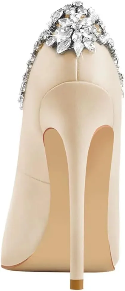 Women Pointed Toe Fashion Thin Heels Bride Artificial Diamond Wedding Pumps Super High Elegant Slip-On