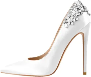 Women Pointed Toe Fashion Thin Heels Bride Artificial Diamond Wedding Pumps Super High Elegant Slip-On