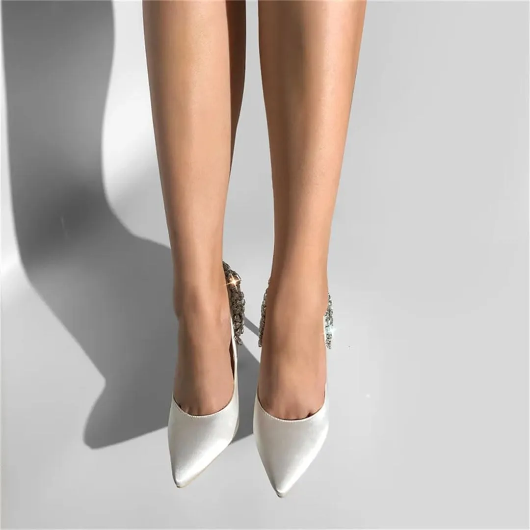 Women Pointed Toe Fashion Thin Heels Bride Artificial Diamond Wedding Pumps Super High Elegant Slip-On