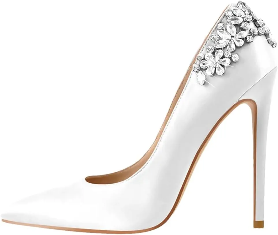 Women Pointed Toe Fashion Thin Heels Bride Artificial Diamond Wedding Pumps Super High Elegant Slip-On