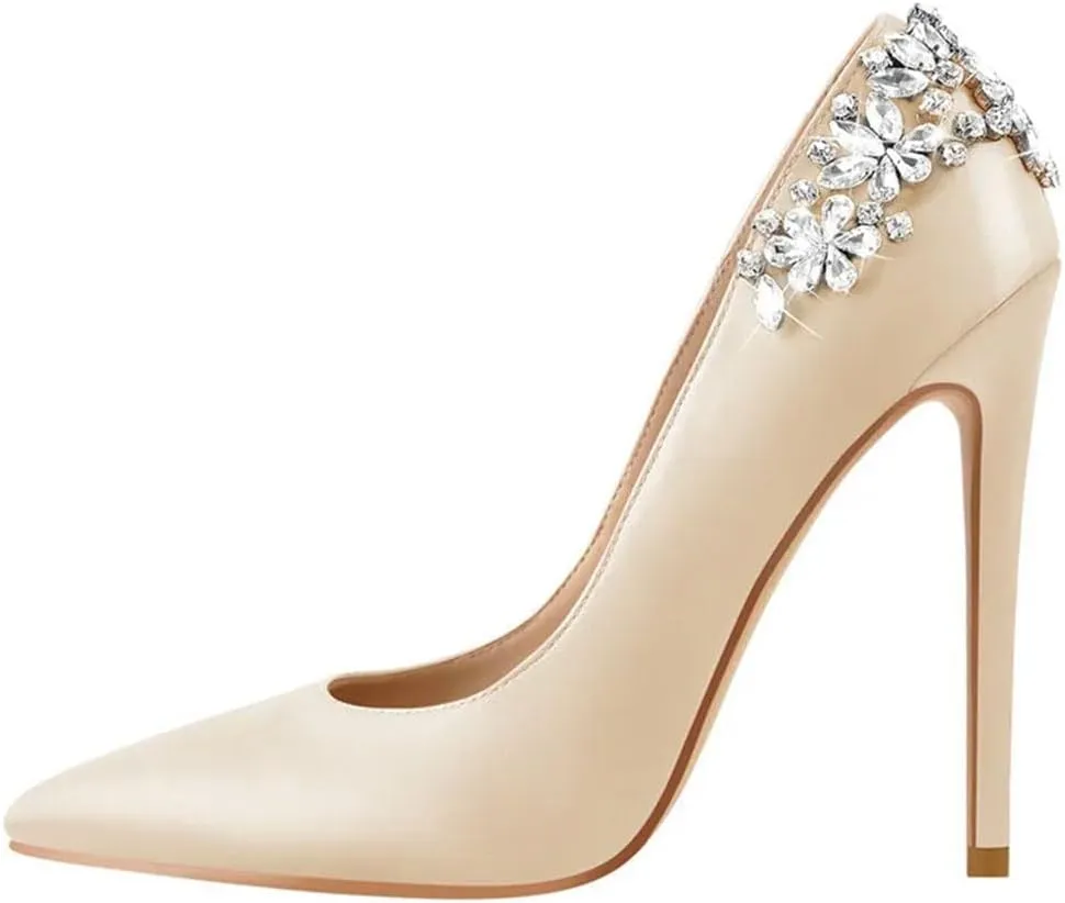 Women Pointed Toe Fashion Thin Heels Bride Artificial Diamond Wedding Pumps Super High Elegant Slip-On