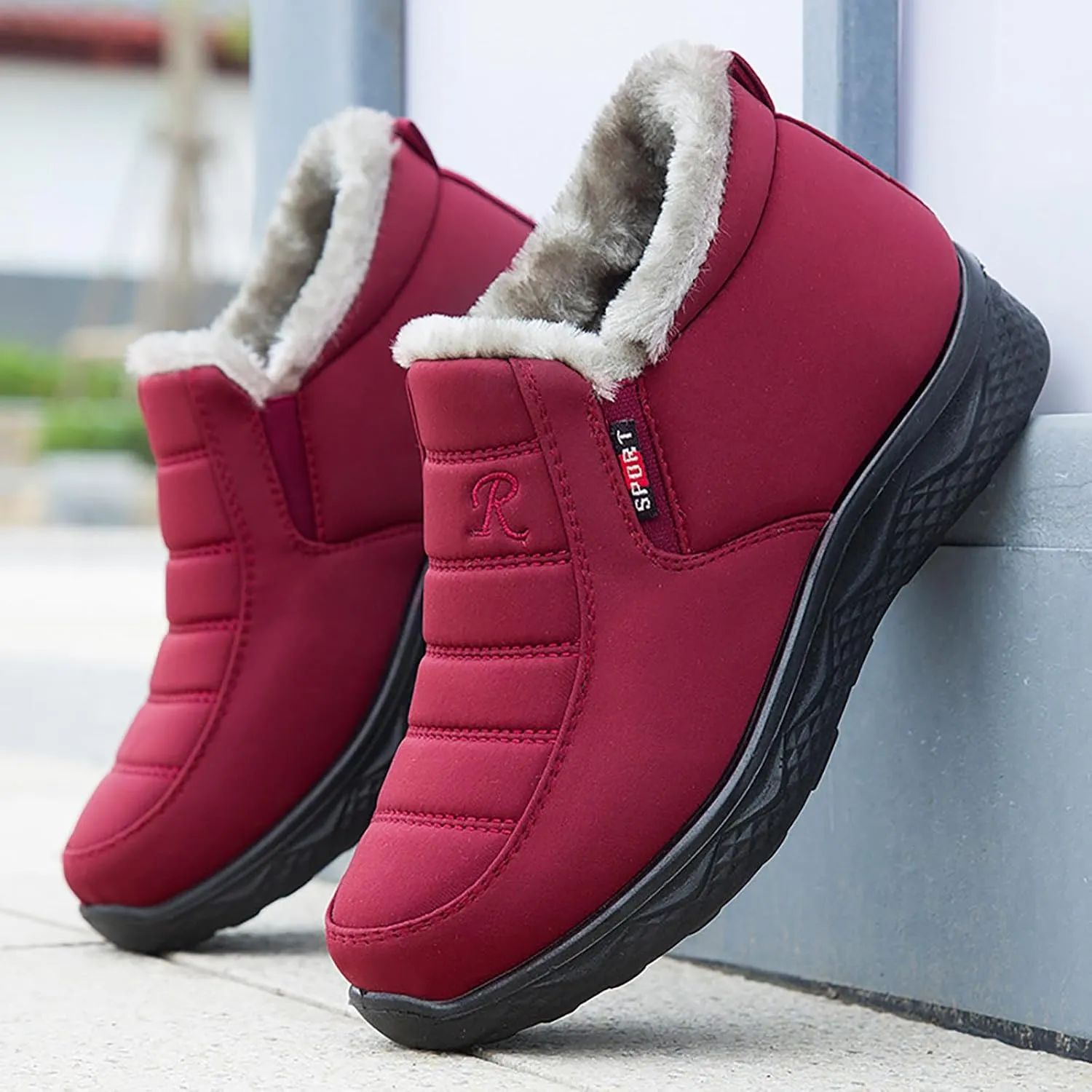 Women Snow Boots Waterproof Winter Boots Non Slip Fully Fur Booties Casual Slip on Ankle Boots Thickening Winter Shoes Walking Hiking Booties