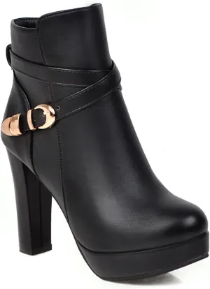 Womens Fashion Belt Buckle Ankle Boots PU Leather Platform Chunky High Heels Zipper Booties Dress Wedding Fall Booties Shoes