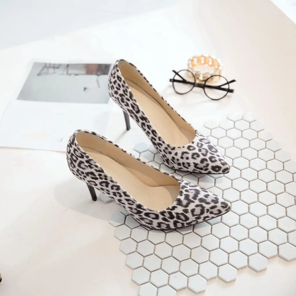Women's Fashion Leopard Stiletto High Heel Dress Pumps Pointed Toe Slip On Party Office Pump Shoes