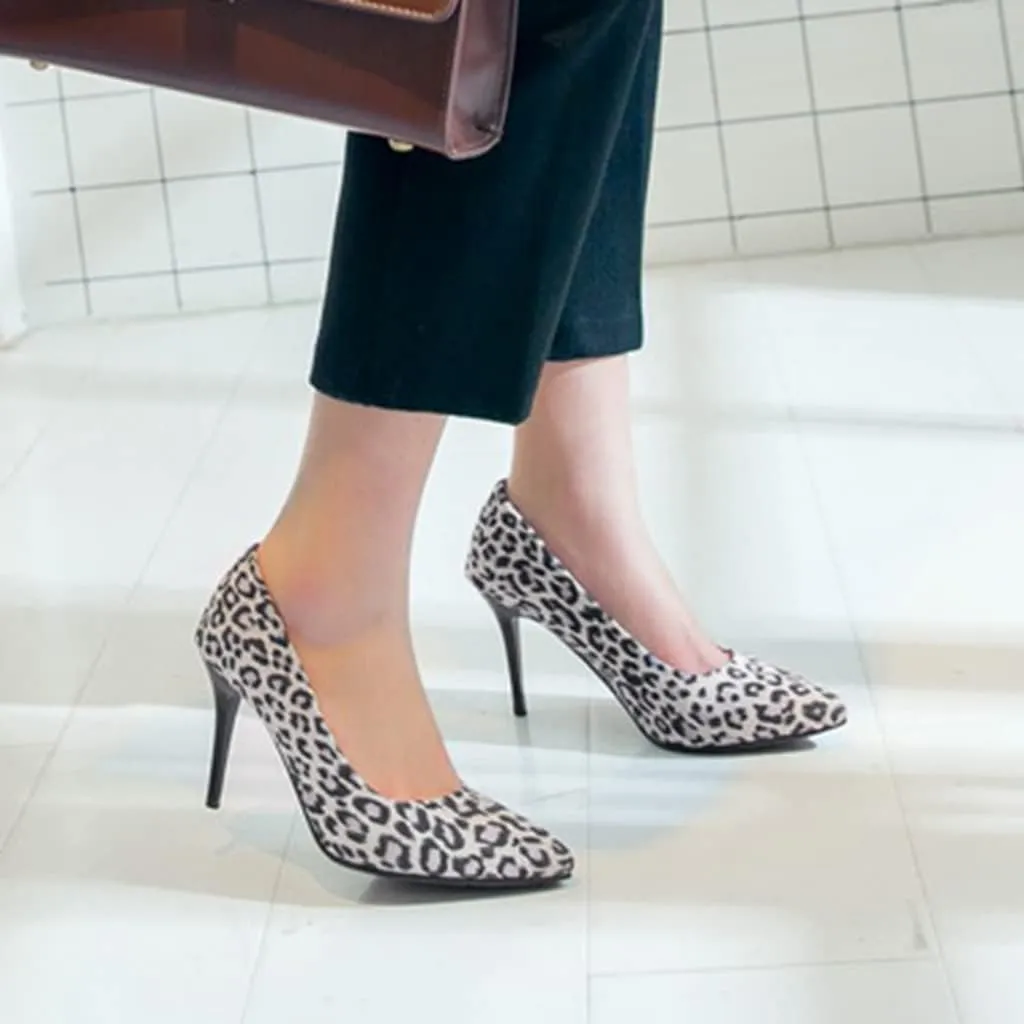 Women's Fashion Leopard Stiletto High Heel Dress Pumps Pointed Toe Slip On Party Office Pump Shoes