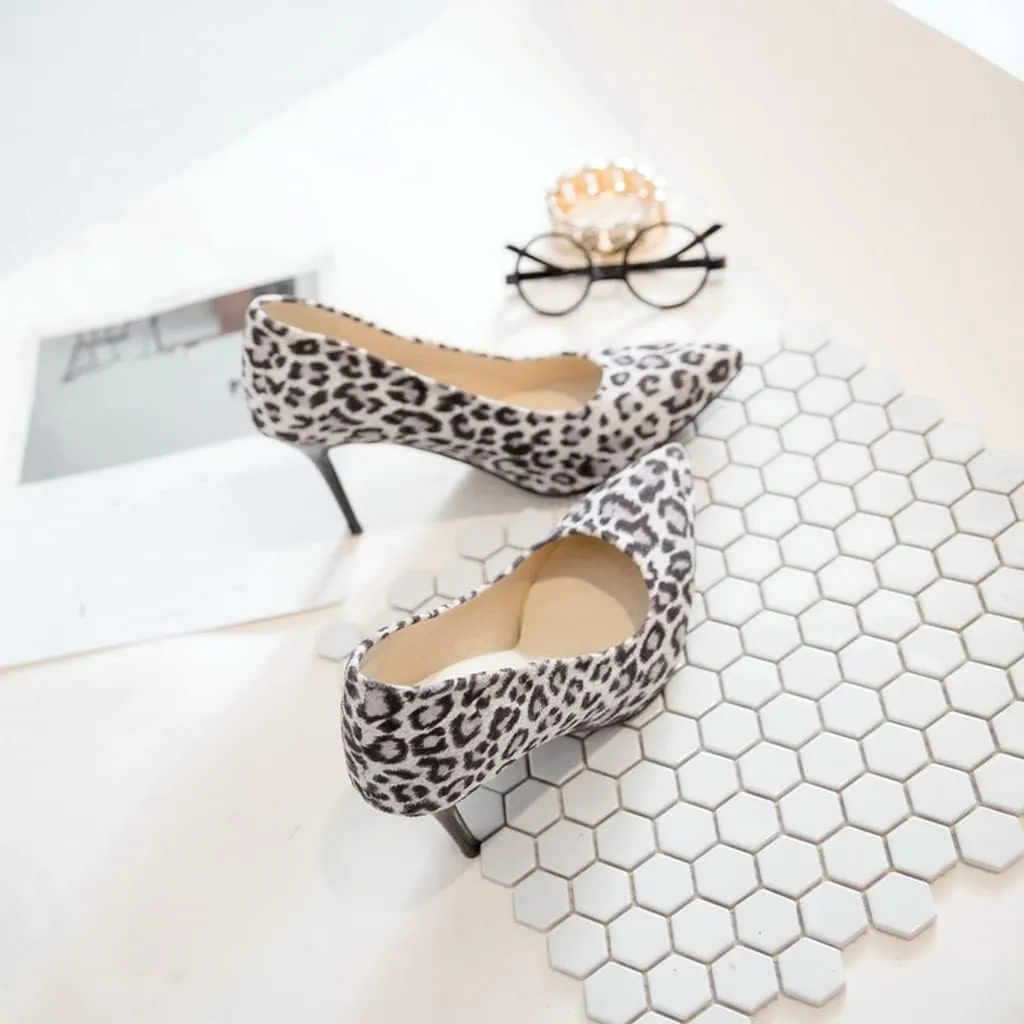 Women's Fashion Leopard Stiletto High Heel Dress Pumps Pointed Toe Slip On Party Office Pump Shoes