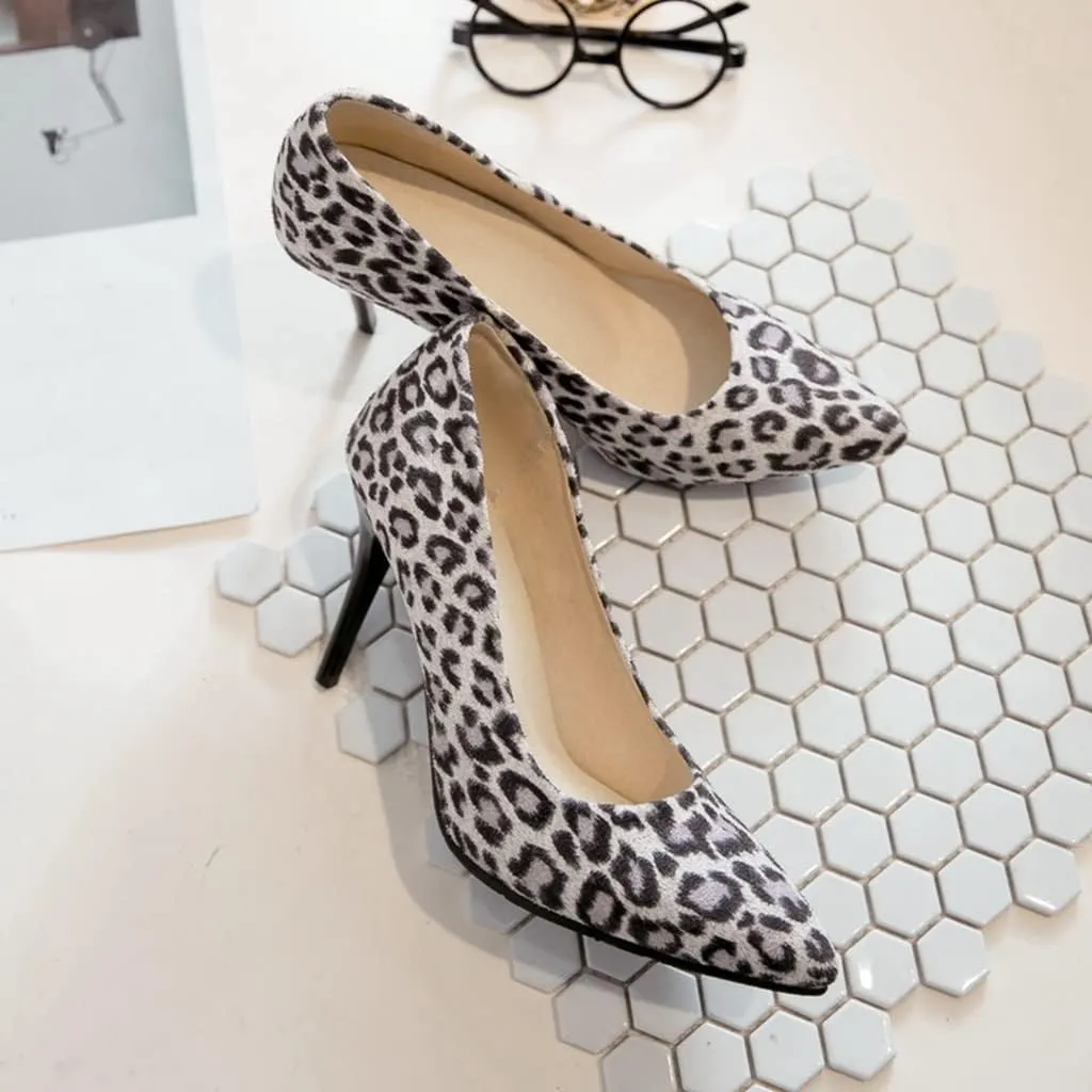 Women's Fashion Leopard Stiletto High Heel Dress Pumps Pointed Toe Slip On Party Office Pump Shoes
