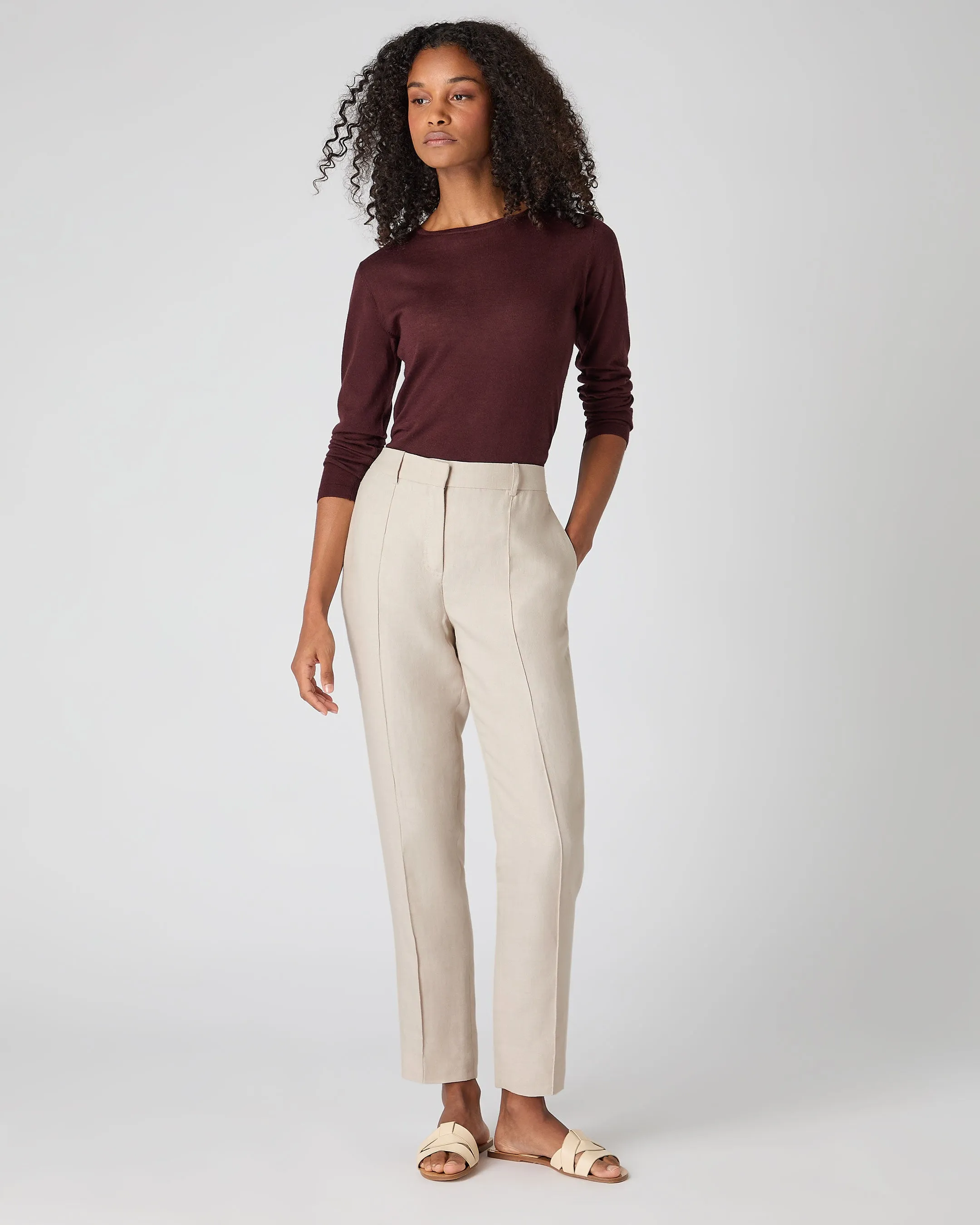Women's Harper Crop Linen Trouser Oat Brown