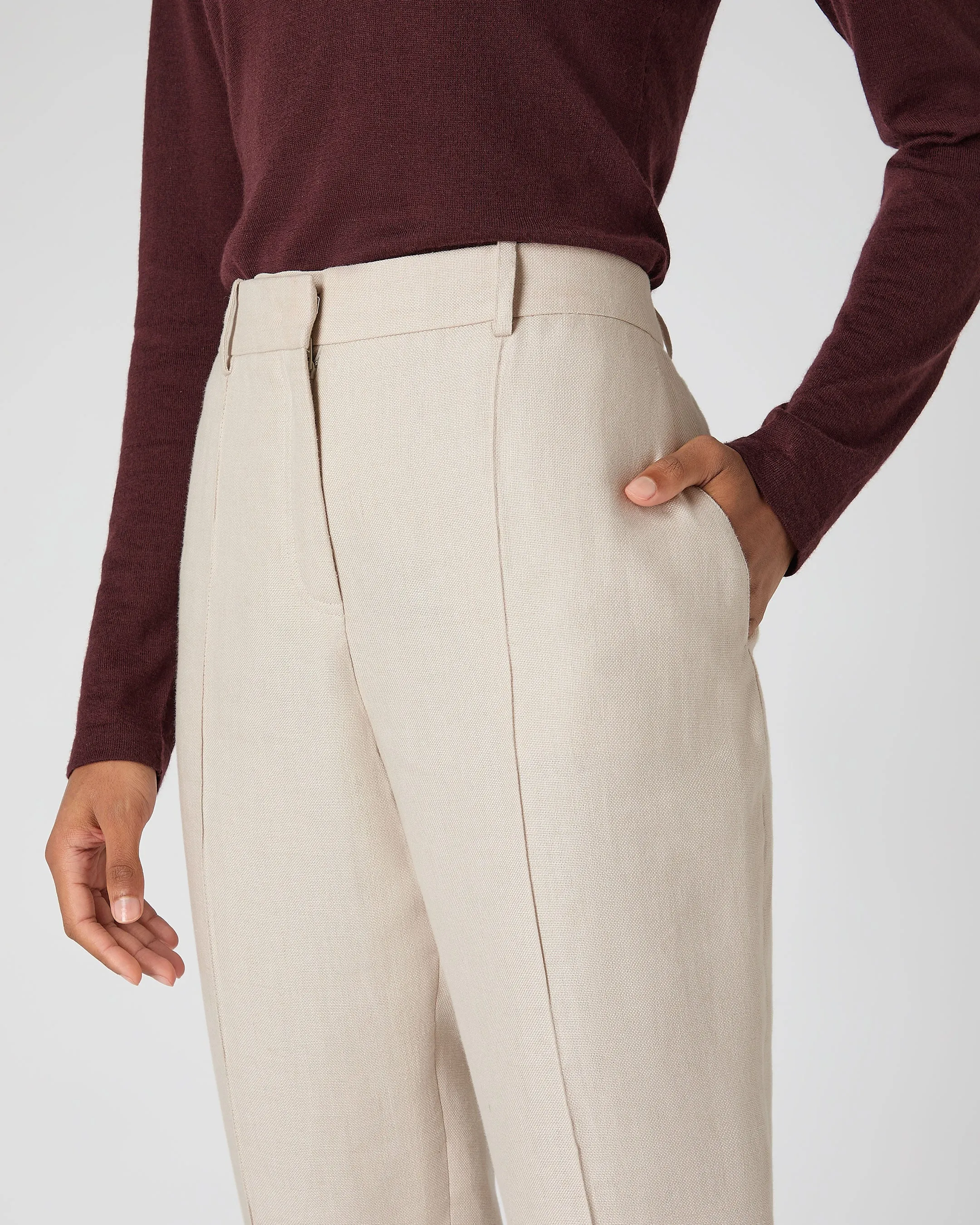 Women's Harper Crop Linen Trouser Oat Brown