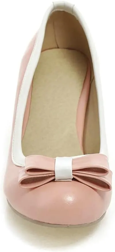 Womens Mid Block Heel Pump Closed Toe Bow Tie Shoes