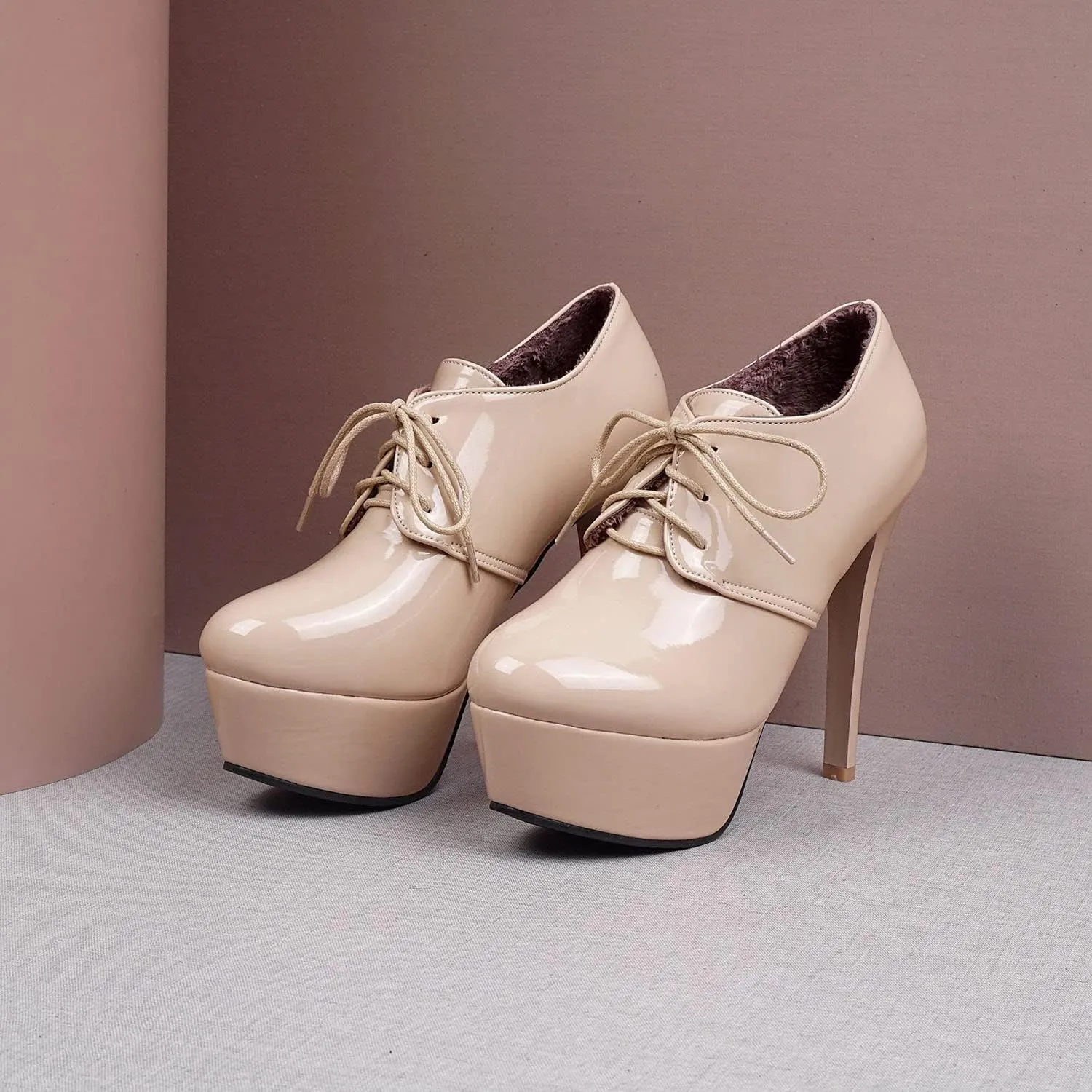 Womens Patent Leather Ankle Boots Platform Stiletto Heels Lace Up Booties Dress Wedding Fall Booties Shoes