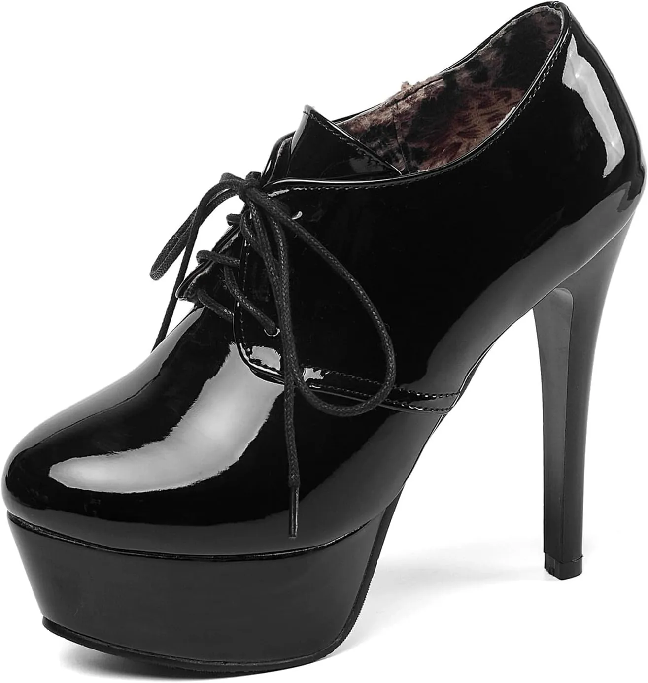 Womens Patent Leather Ankle Boots Platform Stiletto Heels Lace Up Booties Dress Wedding Fall Booties Shoes
