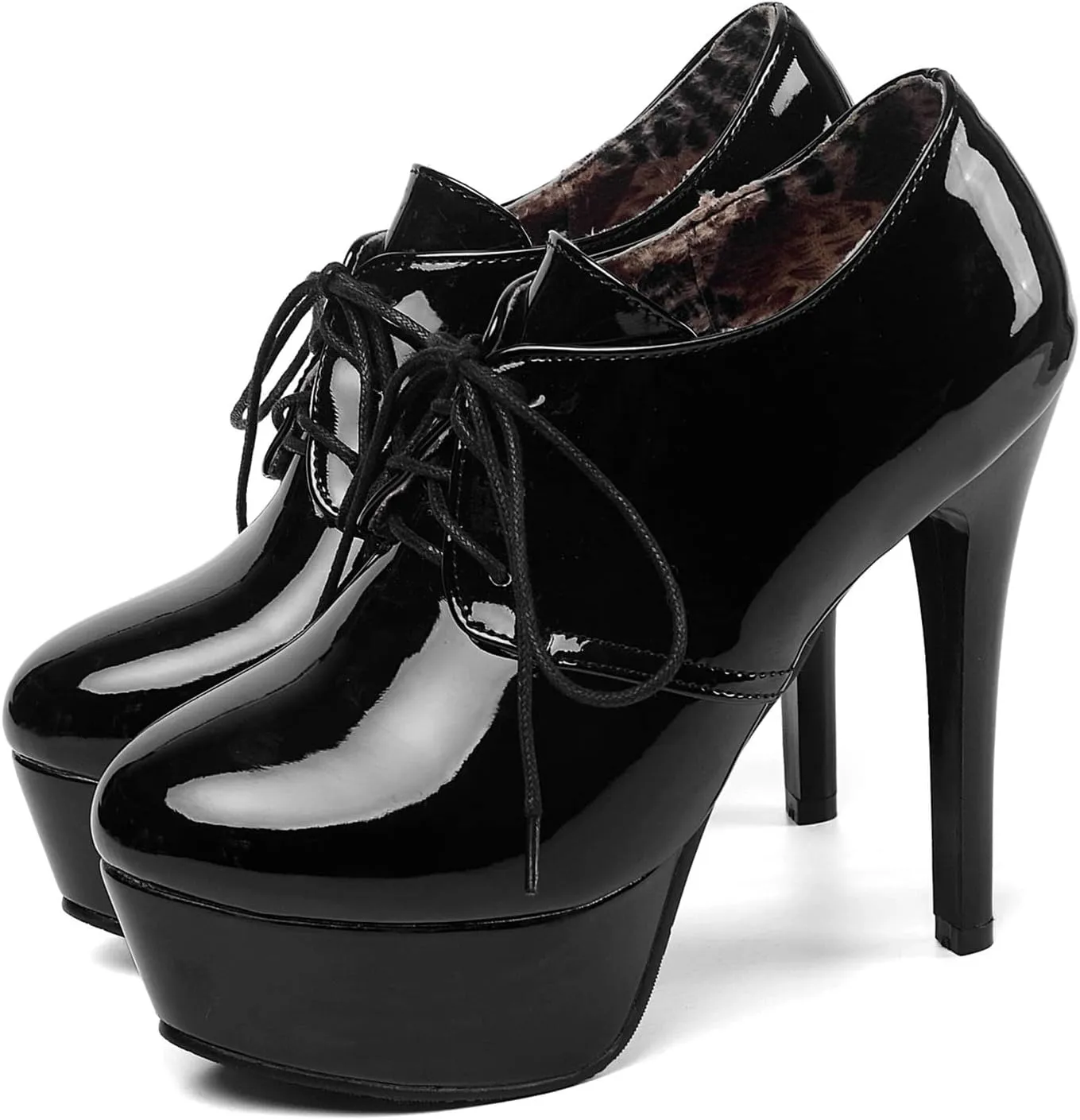 Womens Patent Leather Ankle Boots Platform Stiletto Heels Lace Up Booties Dress Wedding Fall Booties Shoes