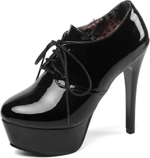 Womens Patent Leather Ankle Boots Platform Stiletto Heels Lace Up Booties Dress Wedding Fall Booties Shoes