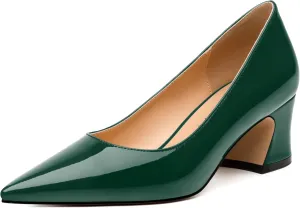 Women's Pumps, Low Chunky Heels, Pointed Toe Slip On Womens Dress Shoes for Wedding and Office, Solid Pump