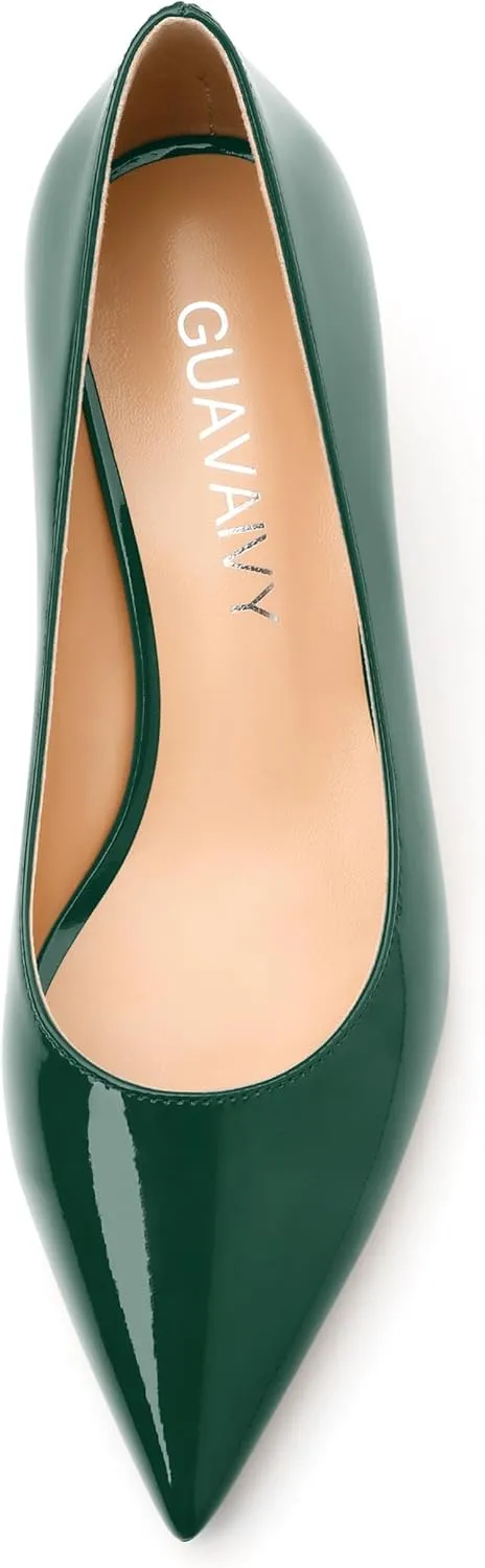 Women's Pumps, Low Chunky Heels, Pointed Toe Slip On Womens Dress Shoes for Wedding and Office, Solid Pump