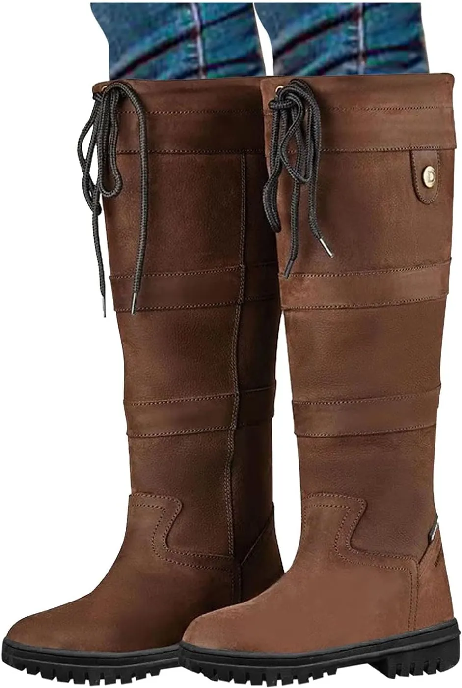 Womens Snow Boots Knee High Waterproof Winter Boots Non-slip Warm Fur Booties Casual Slip on Ankle Boots Thickening Winter Shoes Walking Hiking Booties