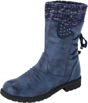 Womens Snow Boots Knit Calf Waterproof Winter Boots Non-slip Fuzzy Fur Booties Lightweight Slip on Ankle Boots Comfortable Winter Shoes Trekking Shoes