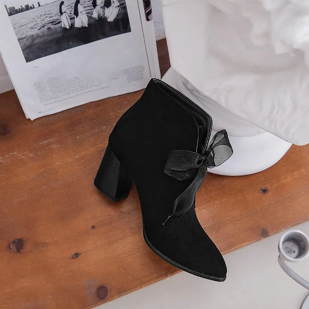 Women's Sparkle Rhinestone Dress Ankle Boots Round Toe Zipper Chunky Mid Heeled Winter Short Booties