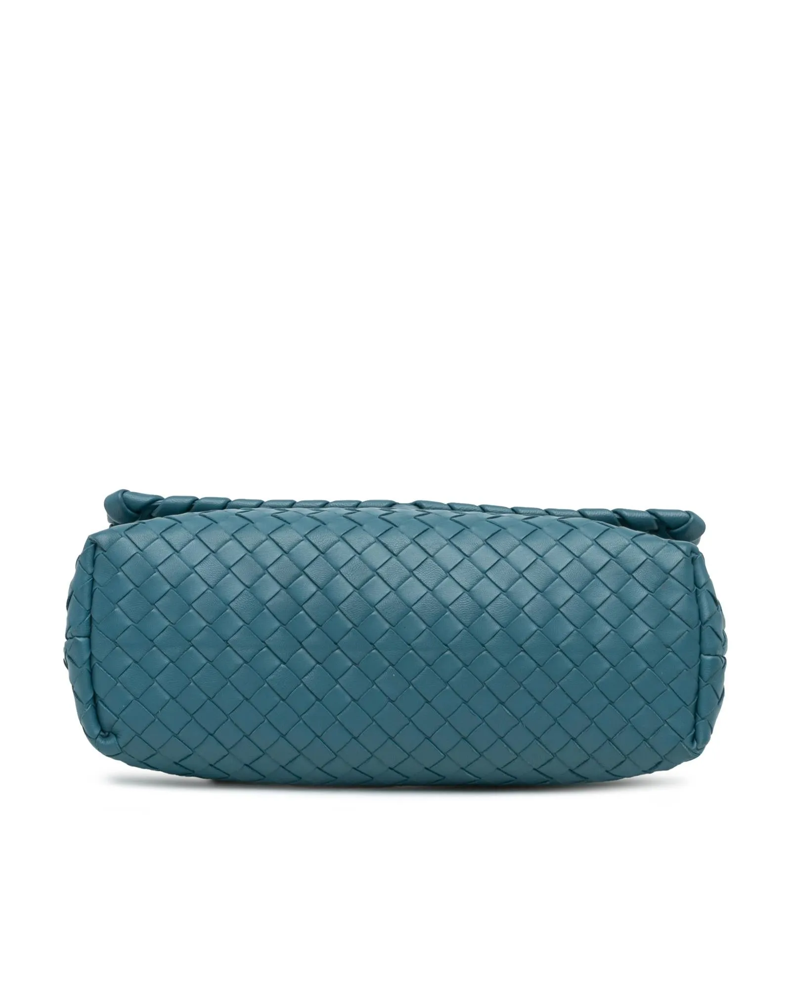 Woven Leather Shoulder Bag with Chain Straps and Magnetic Closure