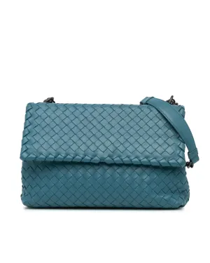 Woven Leather Shoulder Bag with Chain Straps and Magnetic Closure