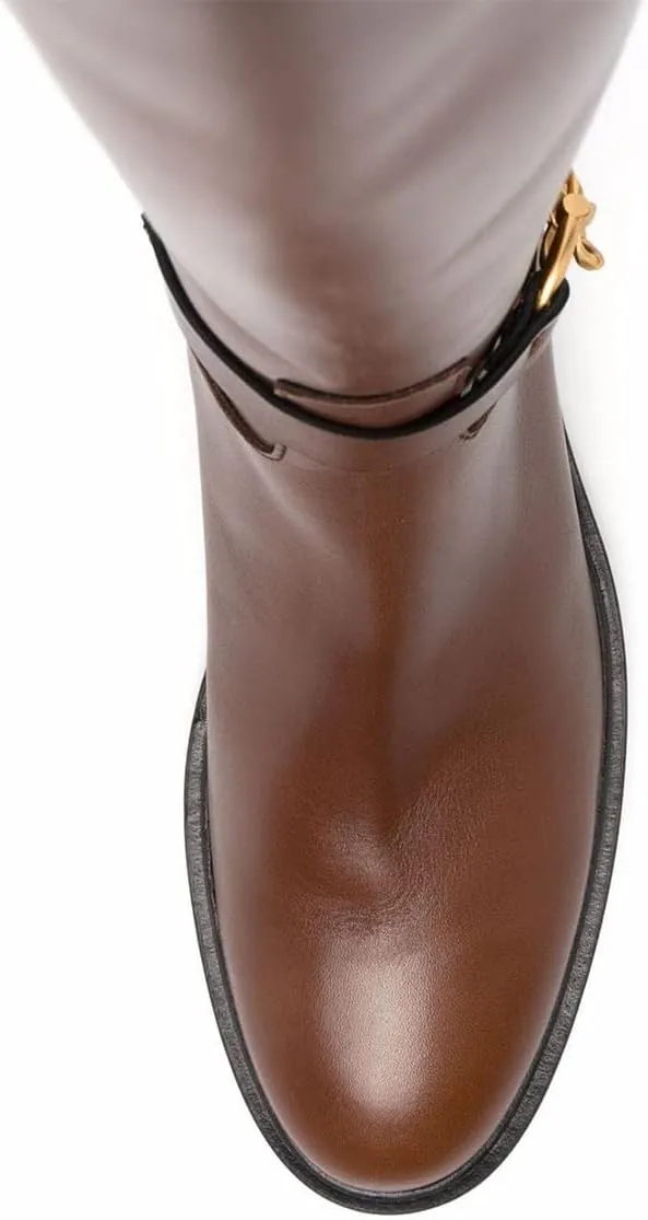 XYD Women's Winter Round Toe with Gold Chain Wide Calf Knee High Comfortable Chunky Heel Side Zippers Boots Soft Outdoor Riding Climbing Fashion Shoes