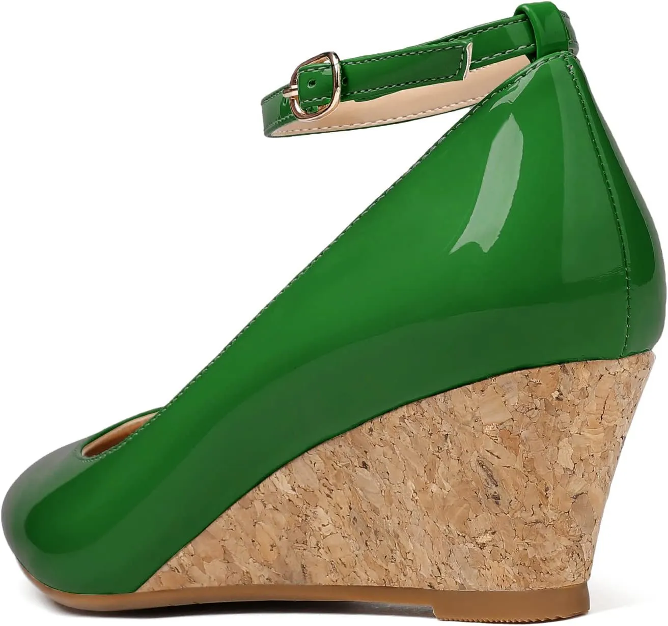 YODEKS Women's Wedge Pump Mid Heel Mary Jane Pointed Toe Shoes with Ankle Strap for Evening Party Dress Casual