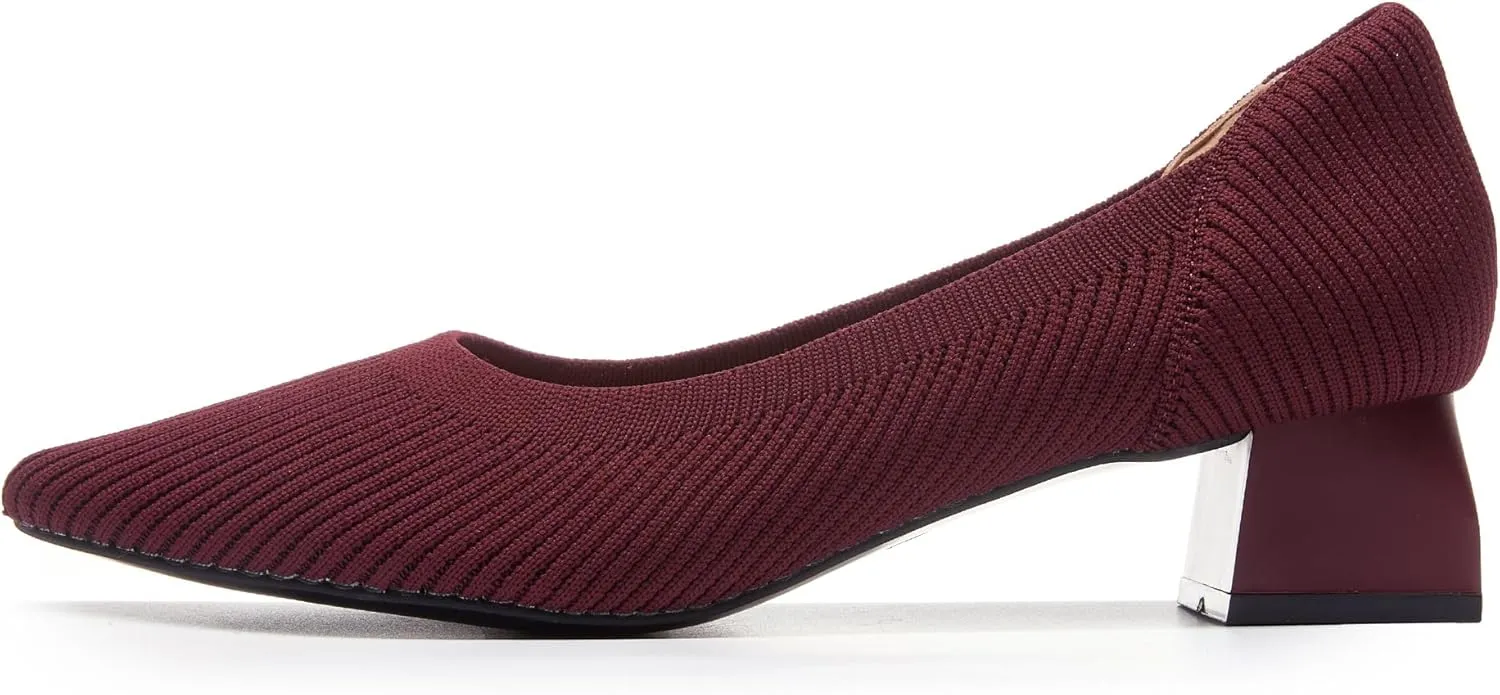 youngshow Women's Pumps Kitten Heels Pointed Toe Knit Slip On Comfortable Casual Formal Dress Shoes