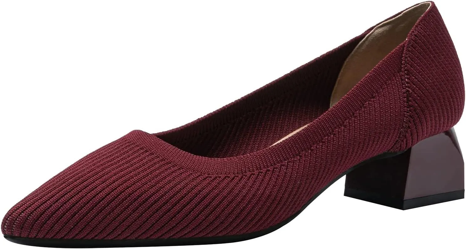 youngshow Women's Pumps Kitten Heels Pointed Toe Knit Slip On Comfortable Casual Formal Dress Shoes
