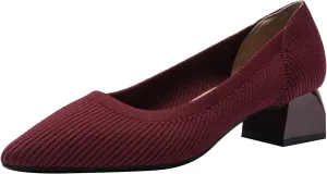 youngshow Women's Pumps Kitten Heels Pointed Toe Knit Slip On Comfortable Casual Formal Dress Shoes