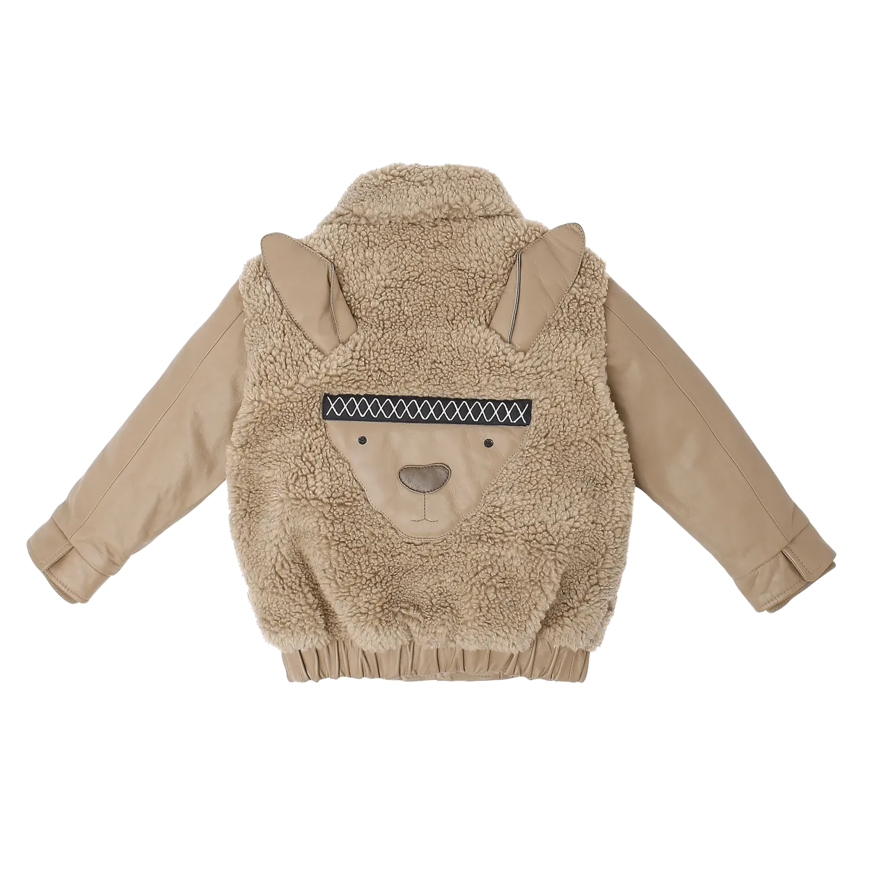 Yuki Leather Jacket | Alpaca | Beige Curly Faux Fur